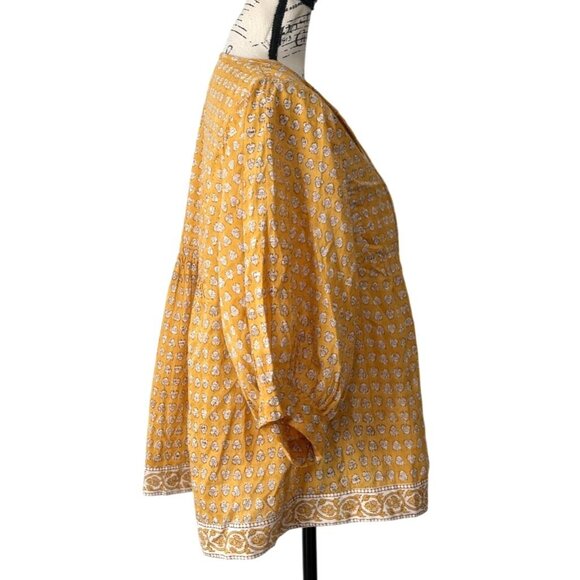 Marea by Liz Joy Steph Top Floral Peasant Tassels Yellow White Cotton Size M - Picture 2 of 8